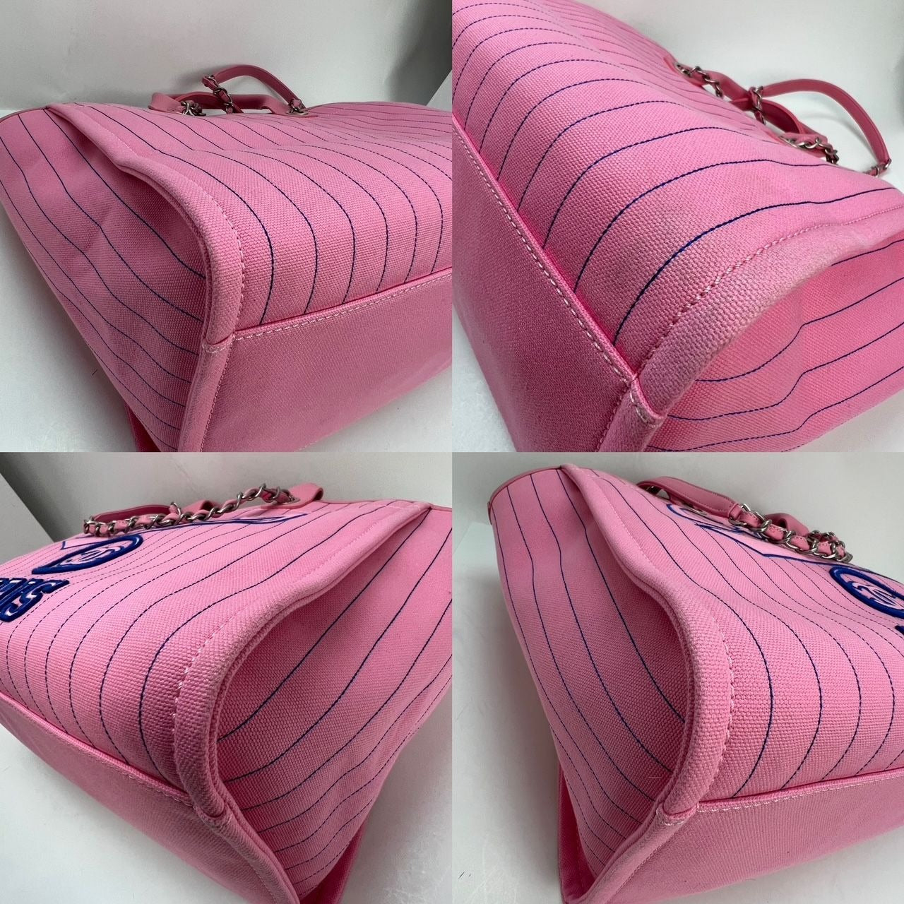 Chanel Canvas Calfskin Striped Medium Deauville Pink Tote