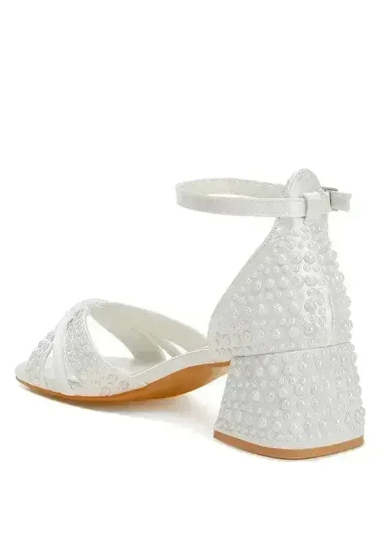 Pearl Bridal Sandals - Low Heel Satin Shoes - Wedding Party Comfort