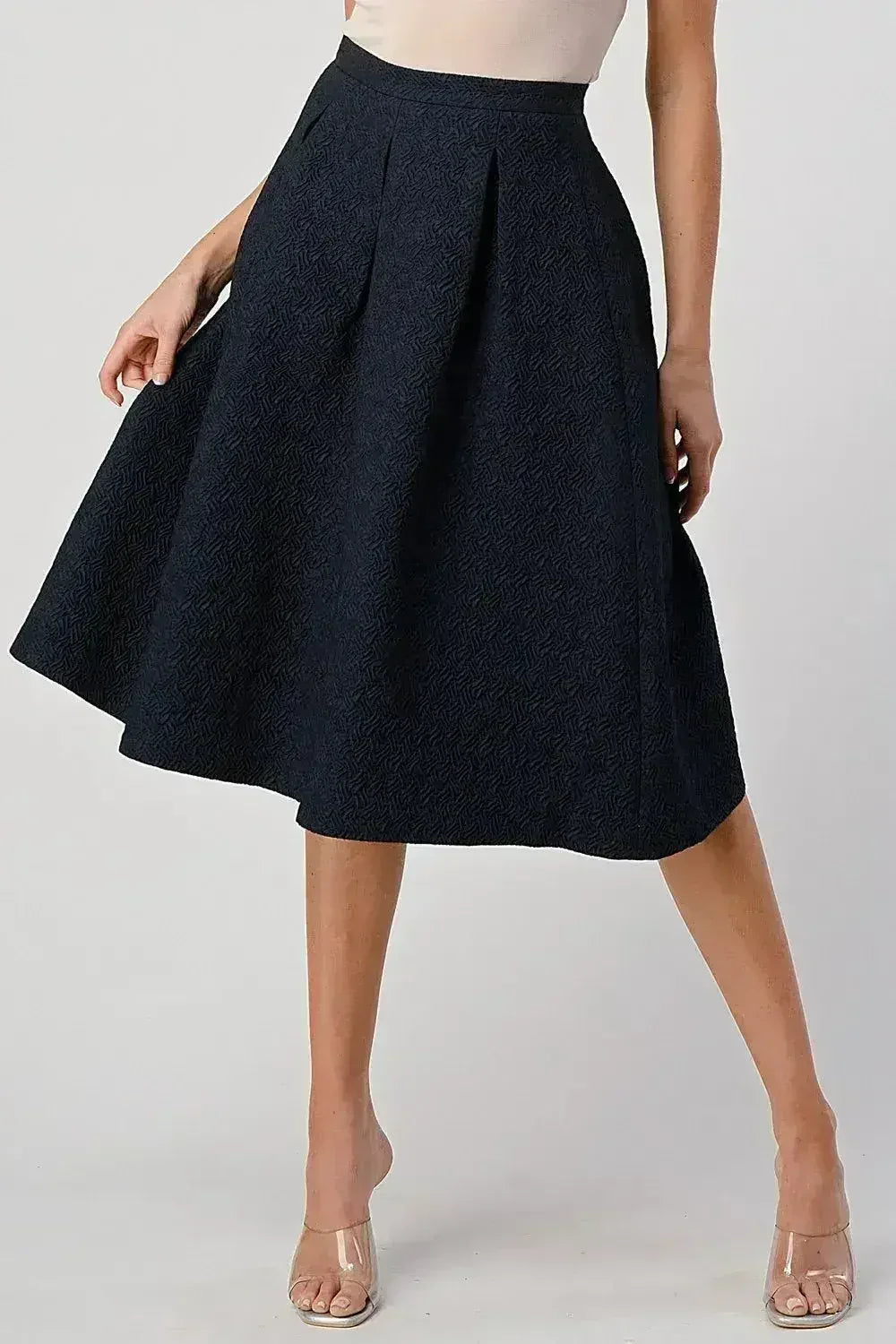 Pleated A-Line Midi Skirt - Textured Puffy Style | Femstylo