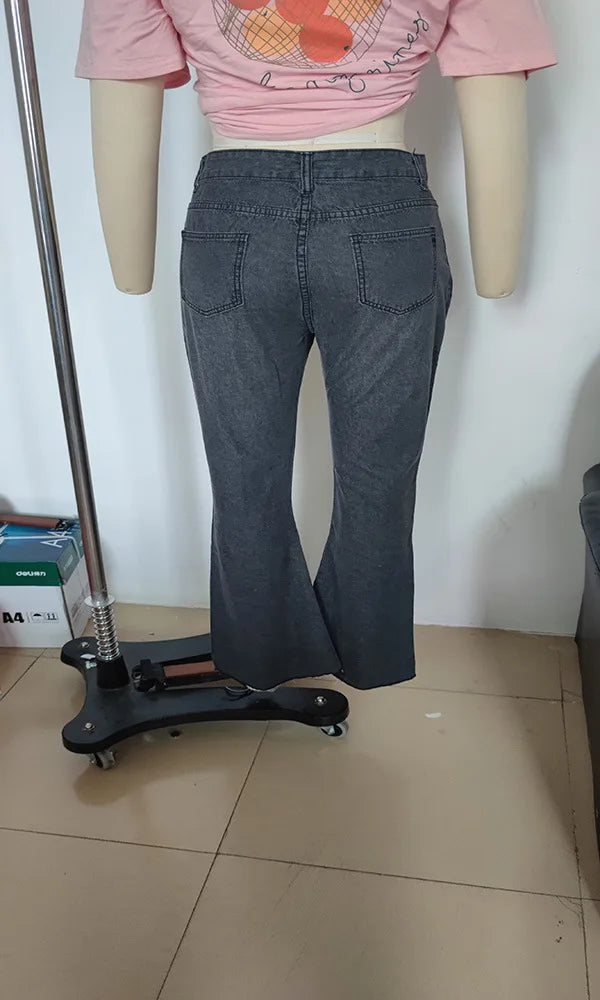 Pantalons décontractés déchirés taille haute légèrement évasés pour femmes, nouvelle mode printemps et automne, jeans slim délavés, pantalons longs Y2k 
