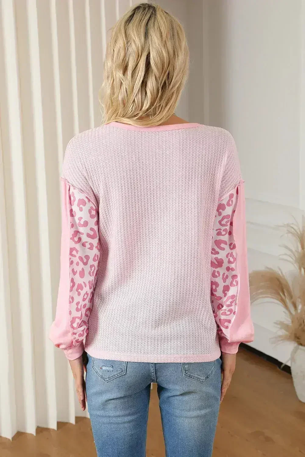 Pink Leopard Patchwork Waffle Top - Edgy Knitwear | Femstylo