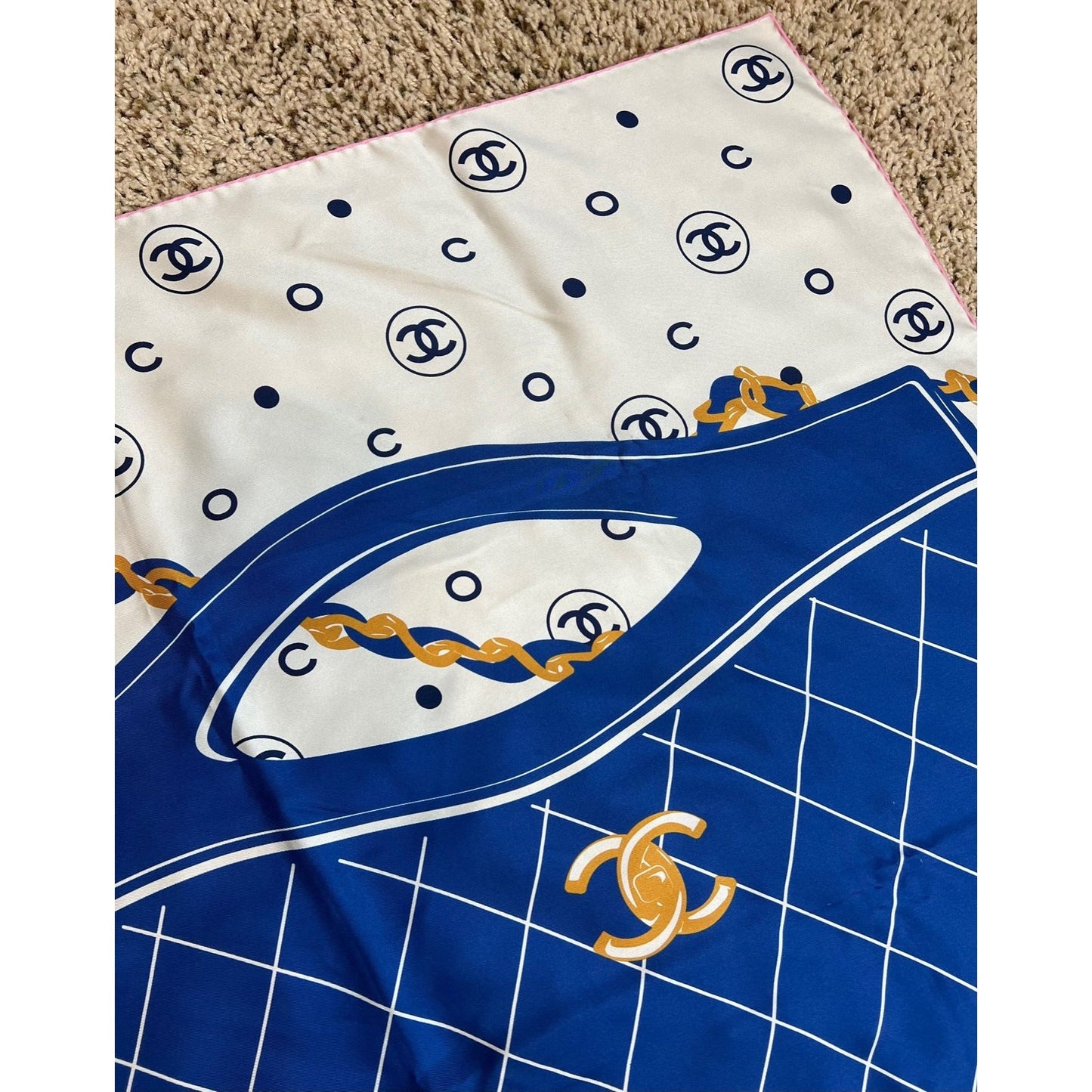 Chanel Silk Pink Black Blue Scarf