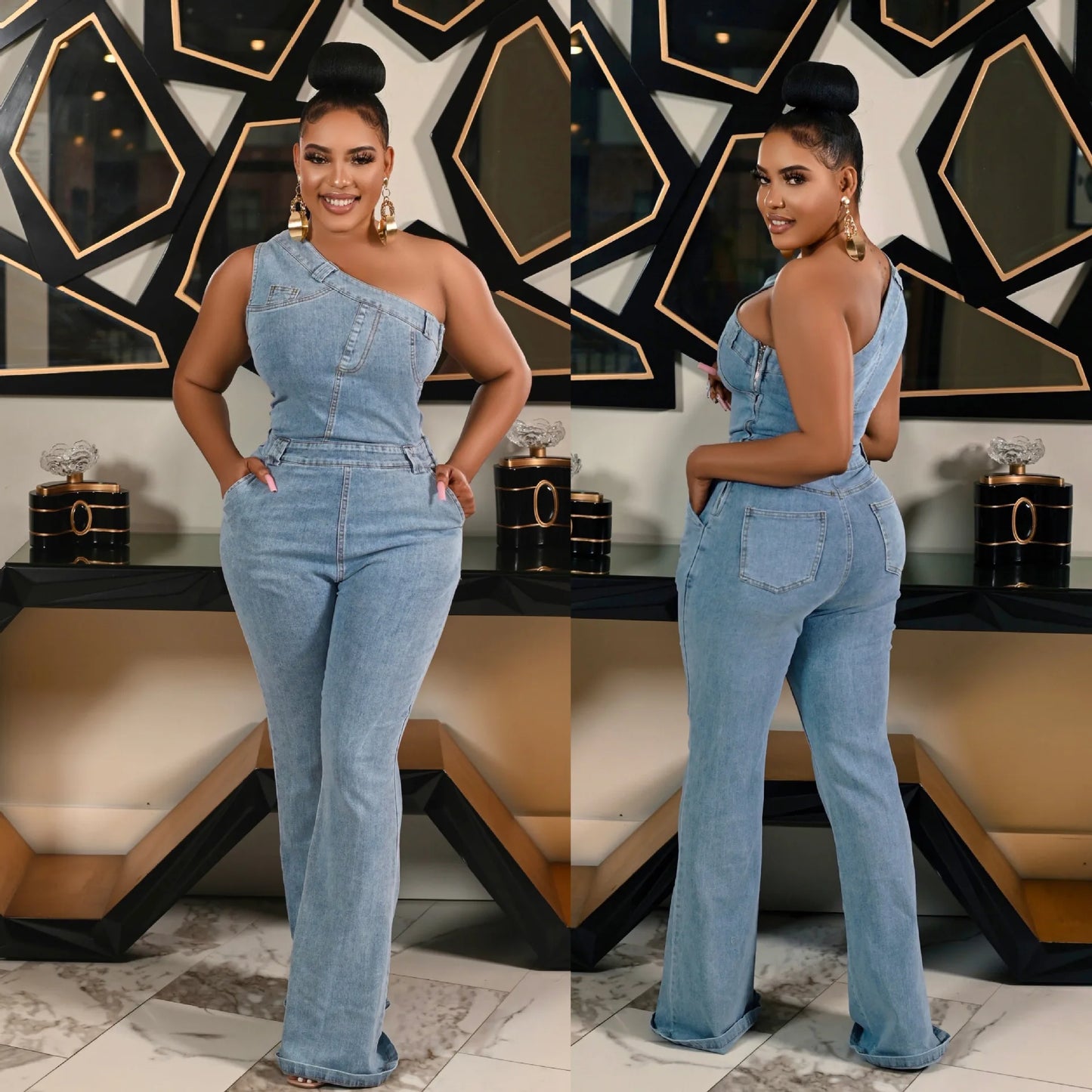 Salopette en denim pour femme, combinaison asymétrique, jean mom moulant, pantalon long évasé, taille haute, style streetwear Y2K, coupe slim 