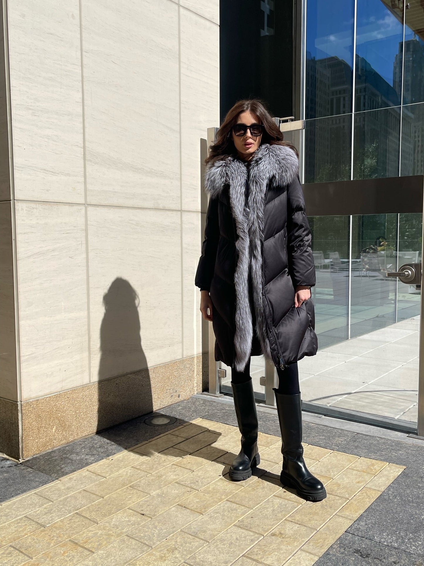 Parka en duvet de renard argenté véritable Amandine