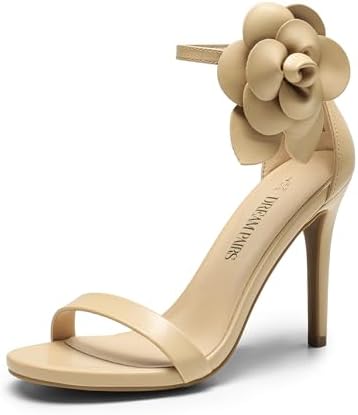 Women's Floral Ankle Strap Stiletto Heeled Sandals – Open Toe Dressy Party Shoes