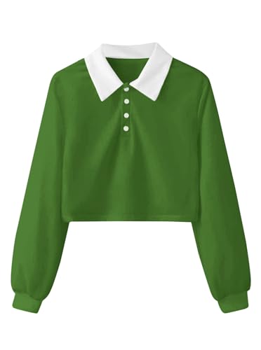 Natalie Winters Dress - Remidoo Women's Collared Half Button Long Sleeve Striped Crop Top Sweatshirt