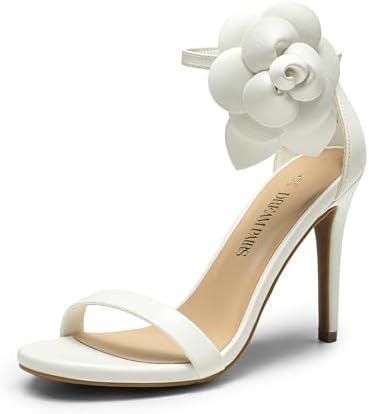 Women's Floral Ankle Strap Stiletto Heeled Sandals – Open Toe Dressy Party Shoes