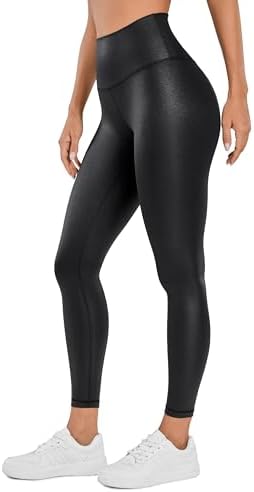 Leather Leggings - CRZ YOGA Butterluxe Matte Faux Leather Leggings for Women 25" - High Waisted Stretch Ankle Leather Pants Pleather Tights