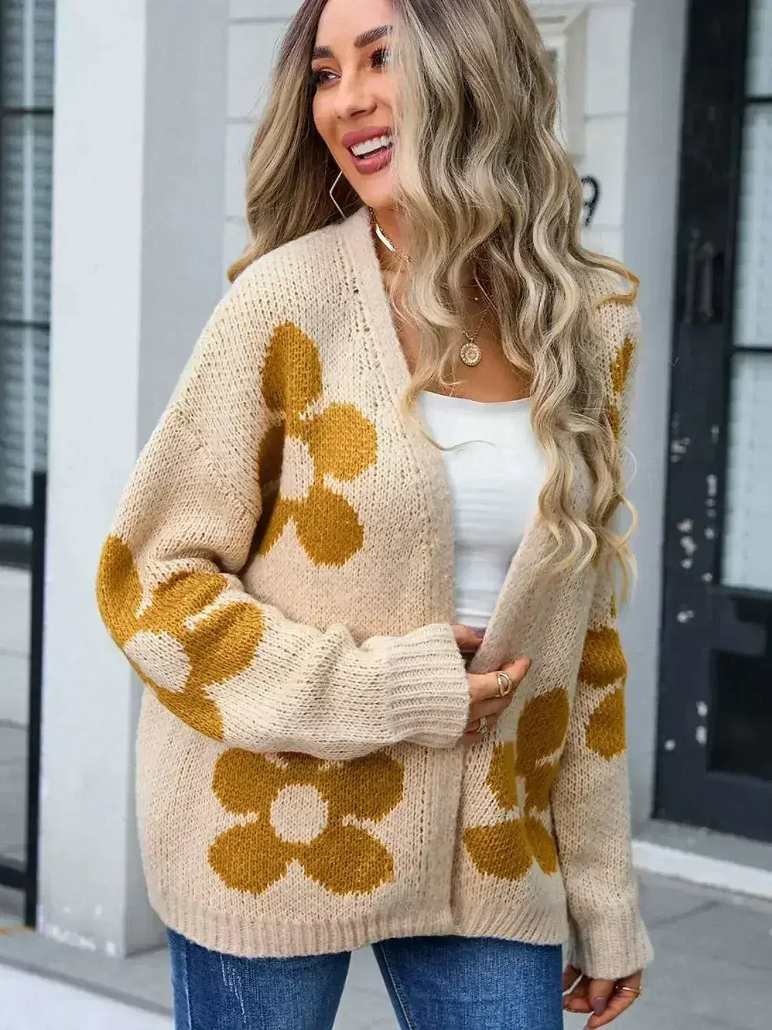 Angel Wings Flower Open Front Long Sleeve Cardigan - Trendy & Comfortable