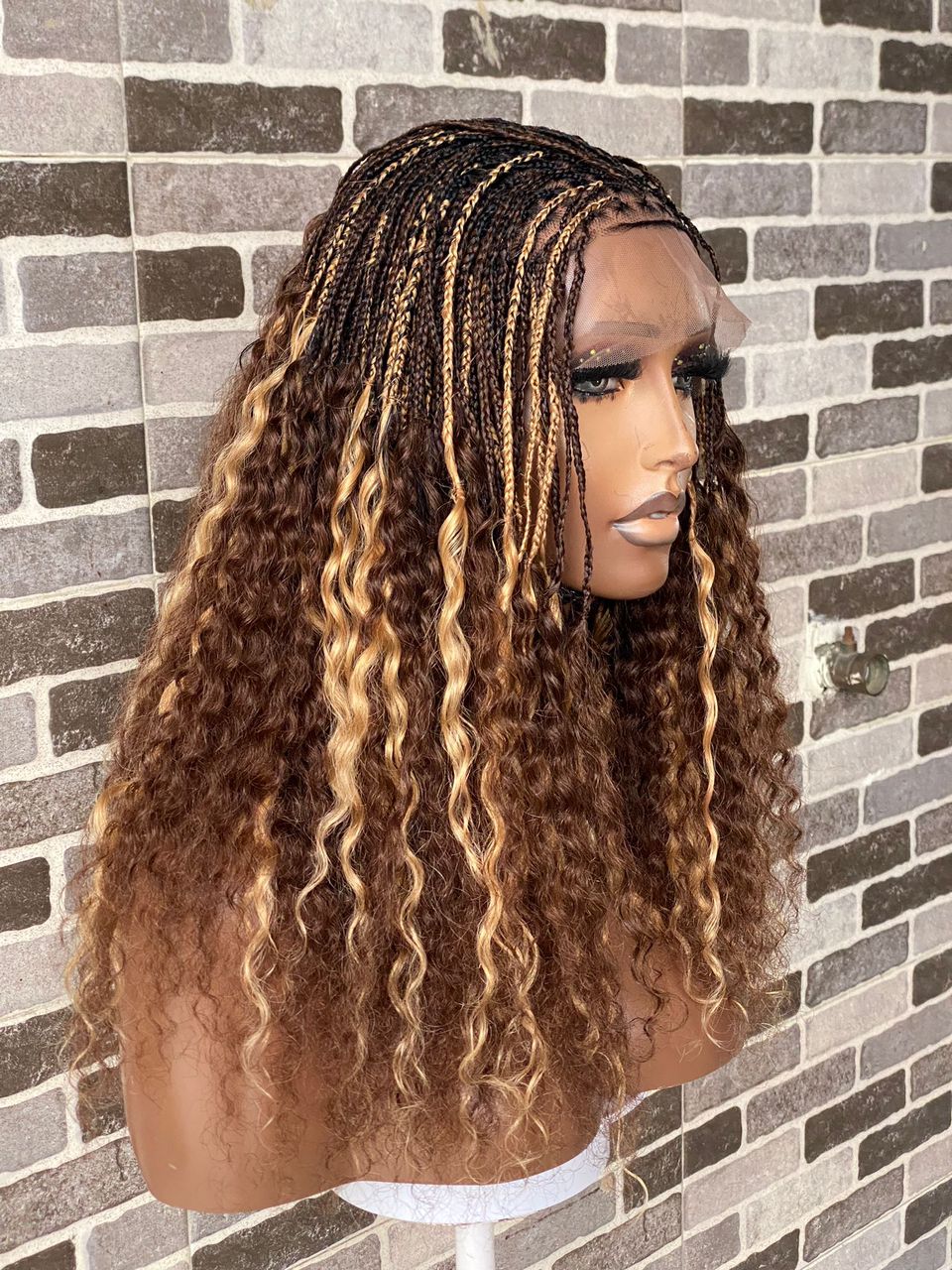 Raw Human Hair Flowy Knotless Wig (100% Raw Human Hair Lace & Curls) Mixed Colors
