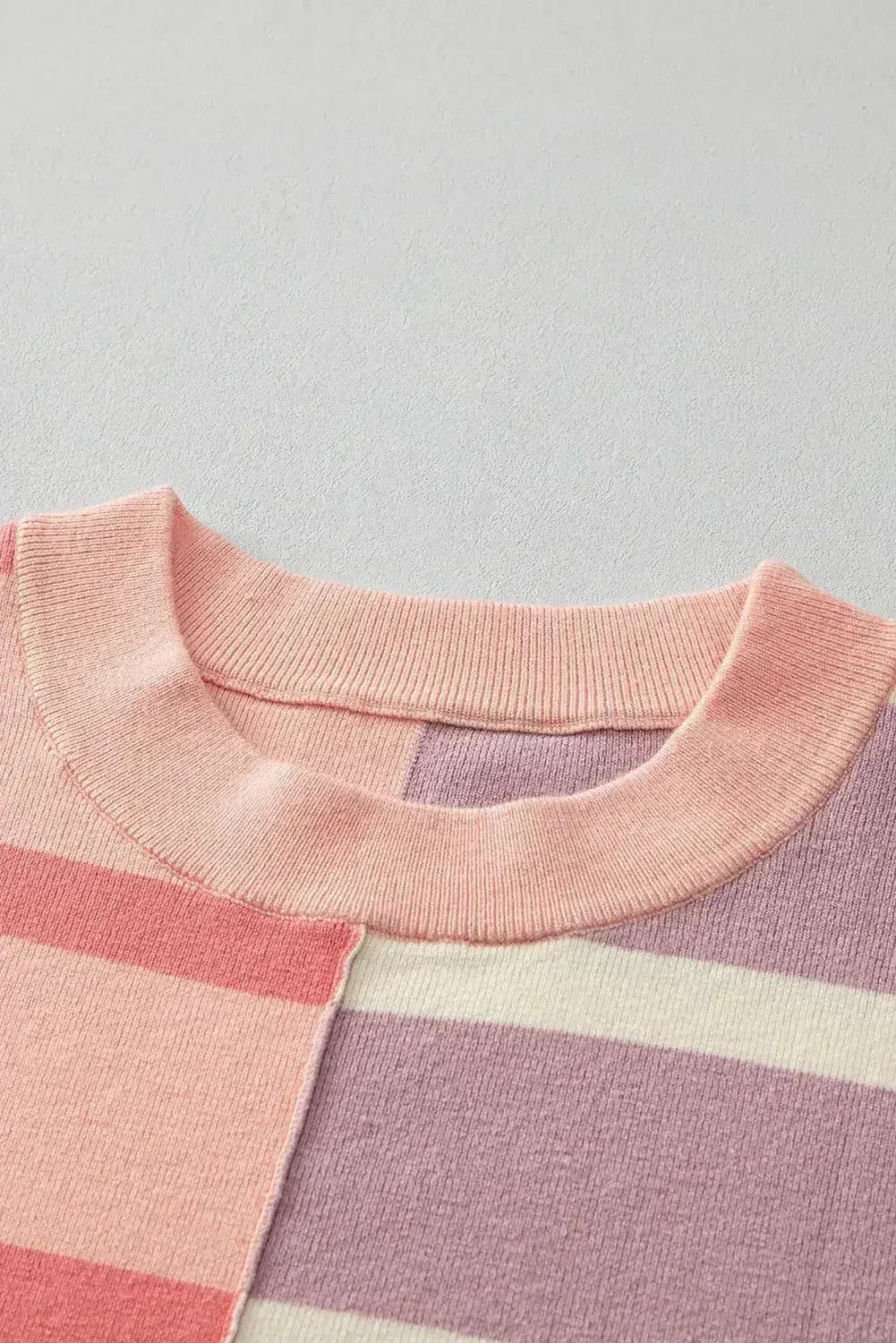 Pink Striped Patchwork Drop Shoulder Sweater