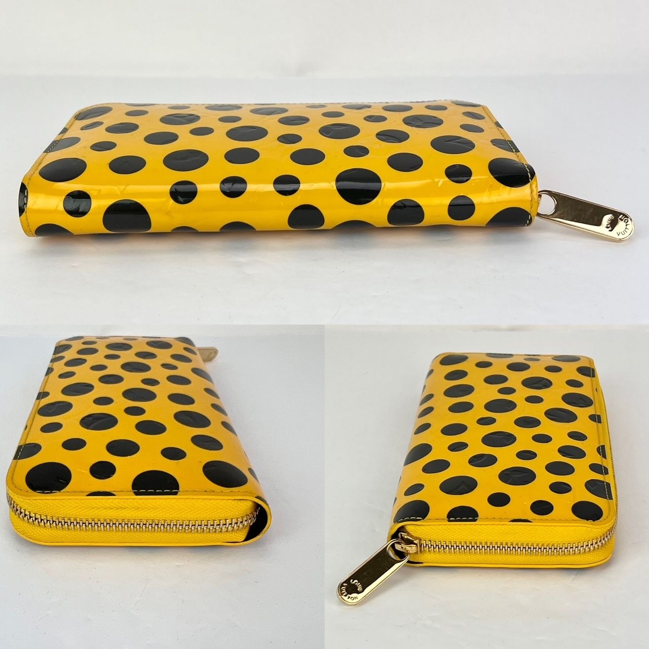 Louis Vuitton Yellow Vernis Patent Leather Kusama Infinity Dots Zippy Wallet