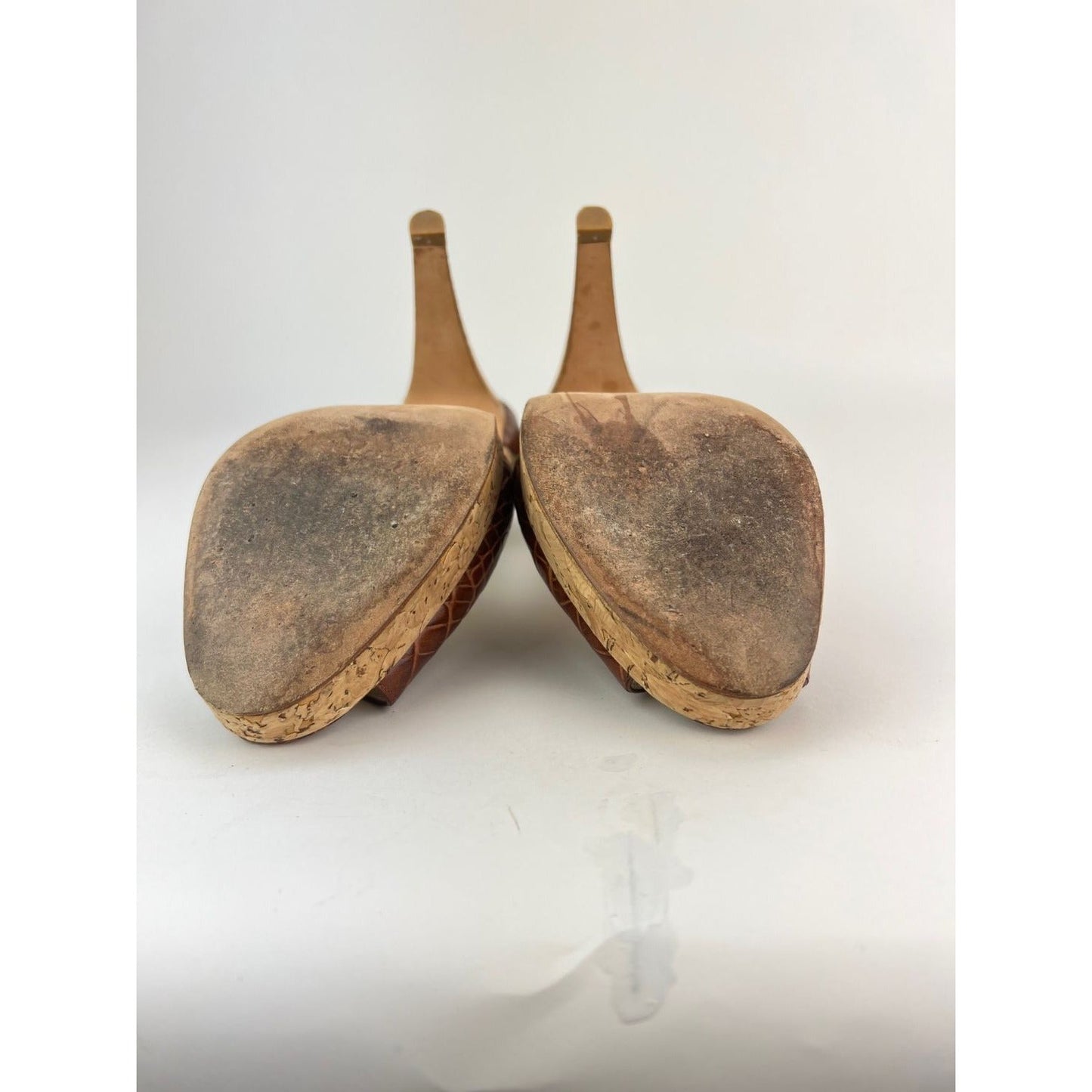 Oscar de la Renta Peep Toe Crocodile Cork Heel Shoe