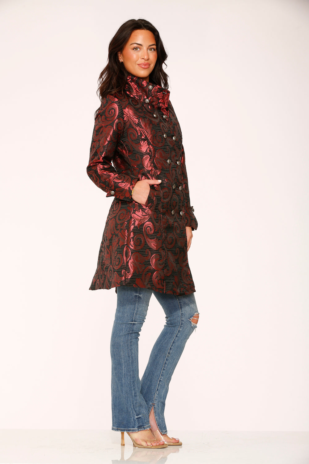 34650 Red Brocade Women's Coat