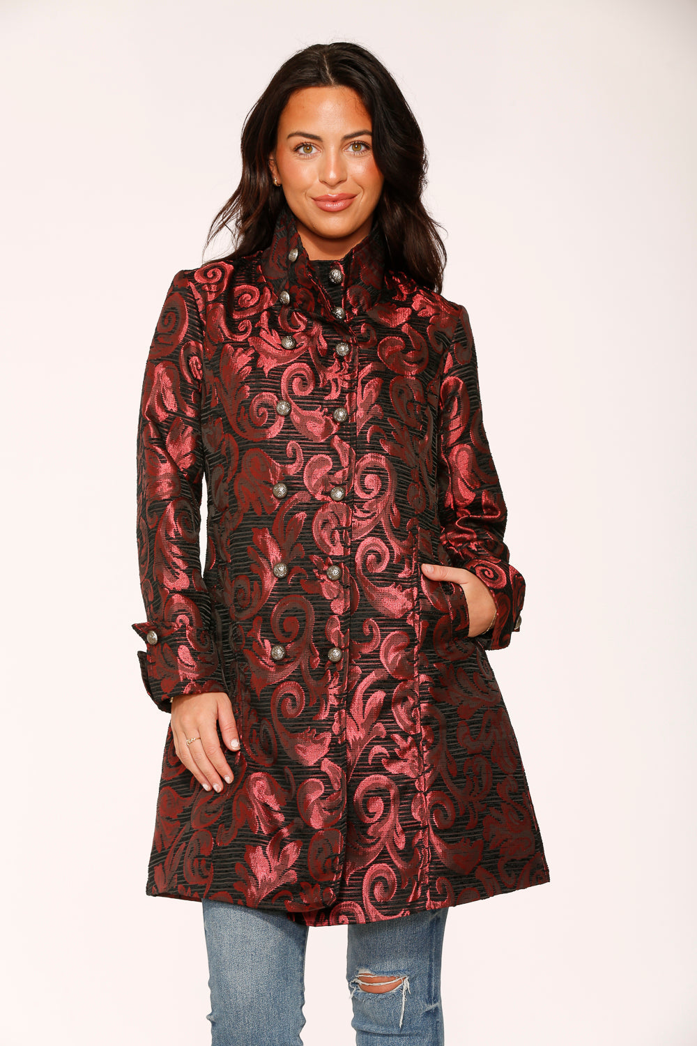 34650 Red Brocade Women's Coat