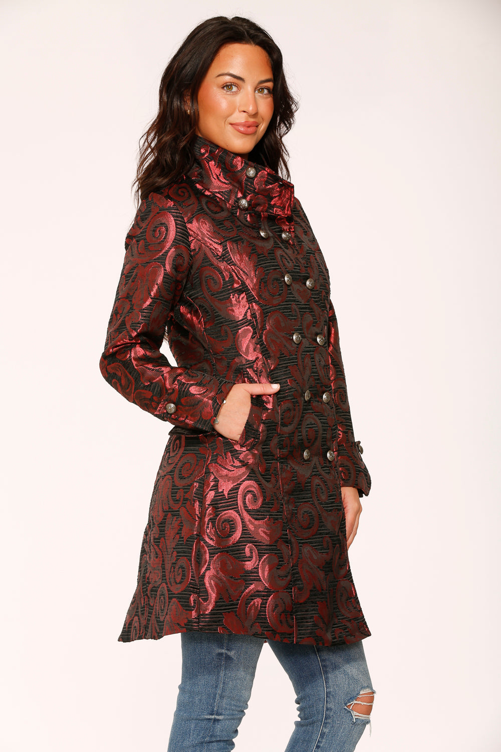 34650 Red Brocade Women's Coat