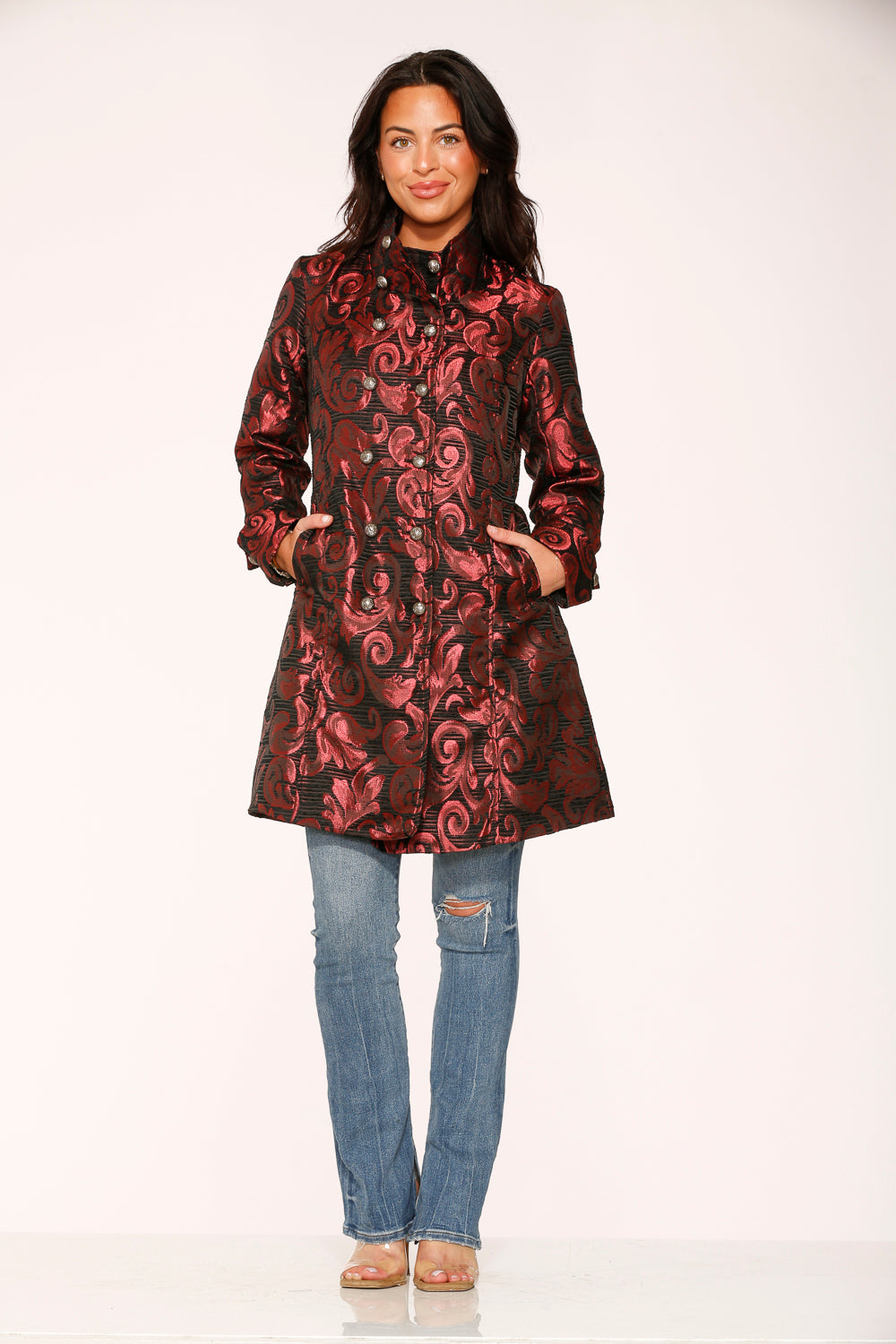 34650 Red Brocade Women's Coat