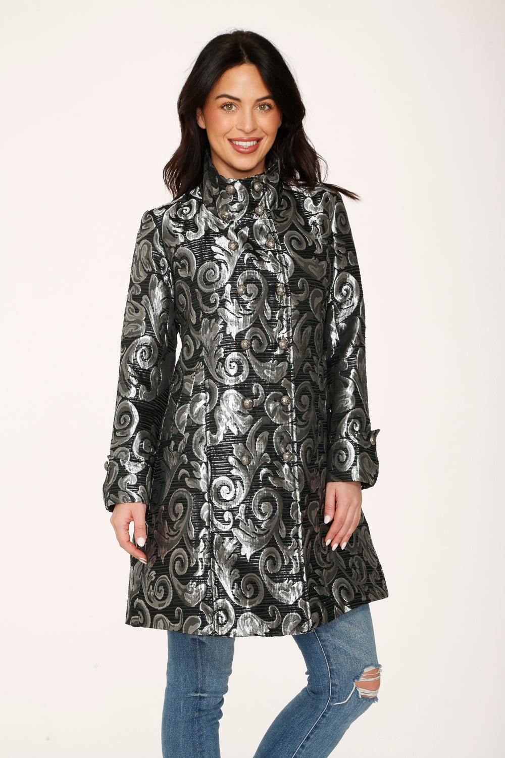 34652 Silver Brocade Womens Coat