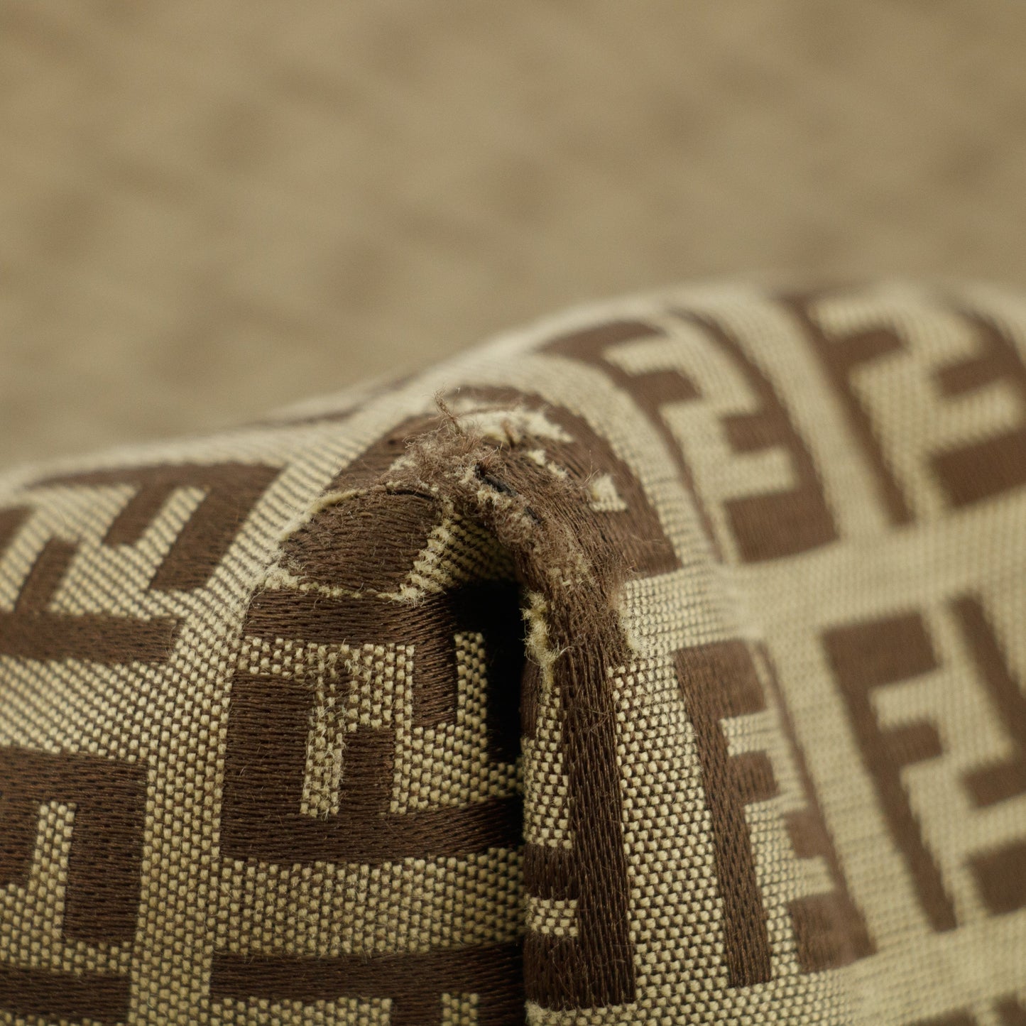 Fendi FF Zucchino Patter Beige Shoulder Bag  #3579