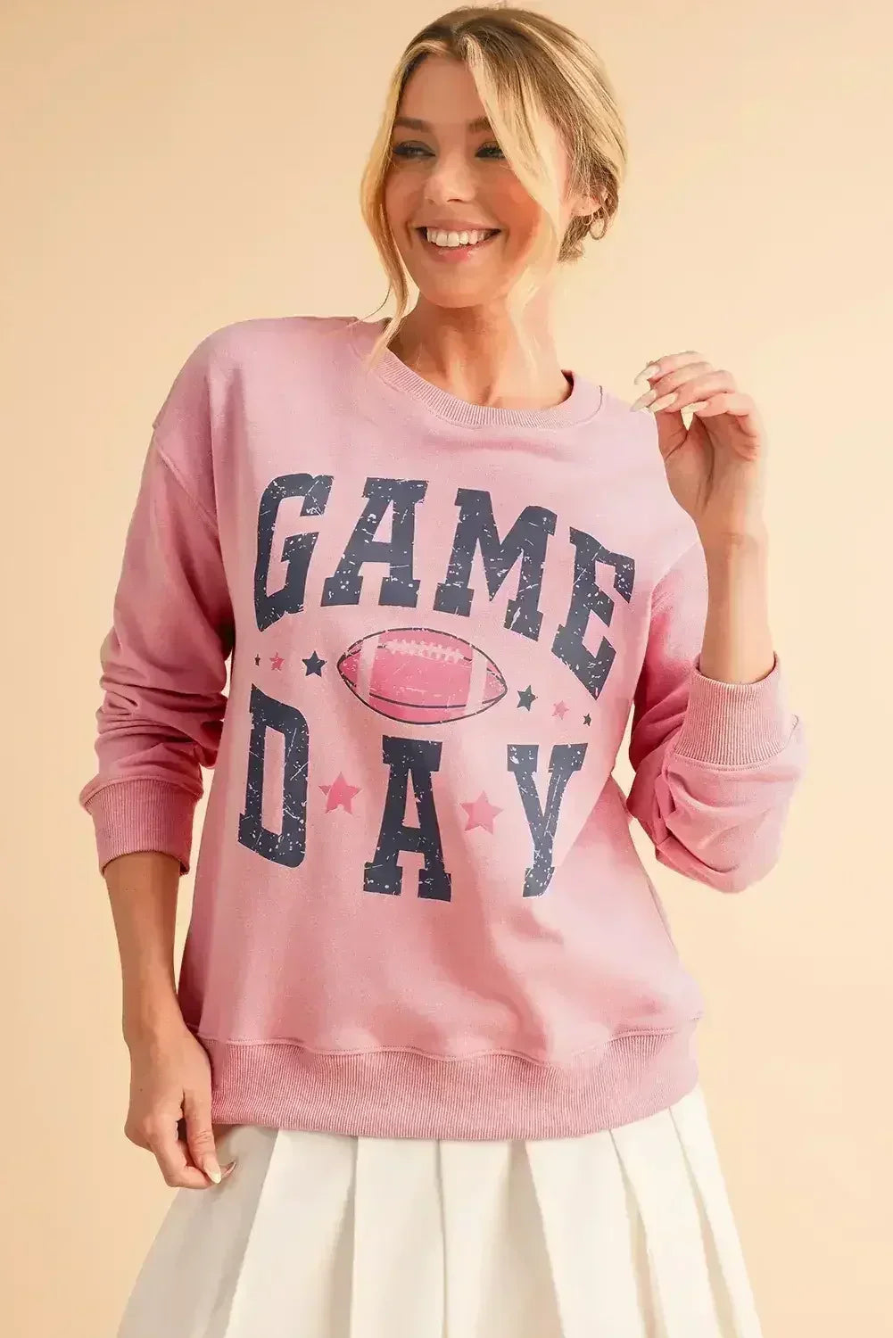 Pink Rugby GAME DAY Graphic Drop Shoulder Sweatshirt