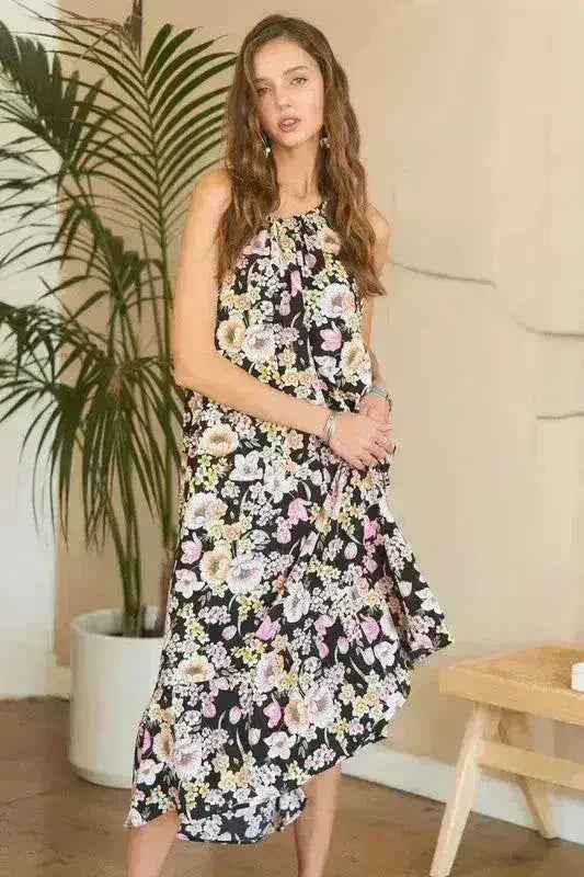 ADORA Floral Grecian Midi Dress - Polyester Elegance | Femstylo