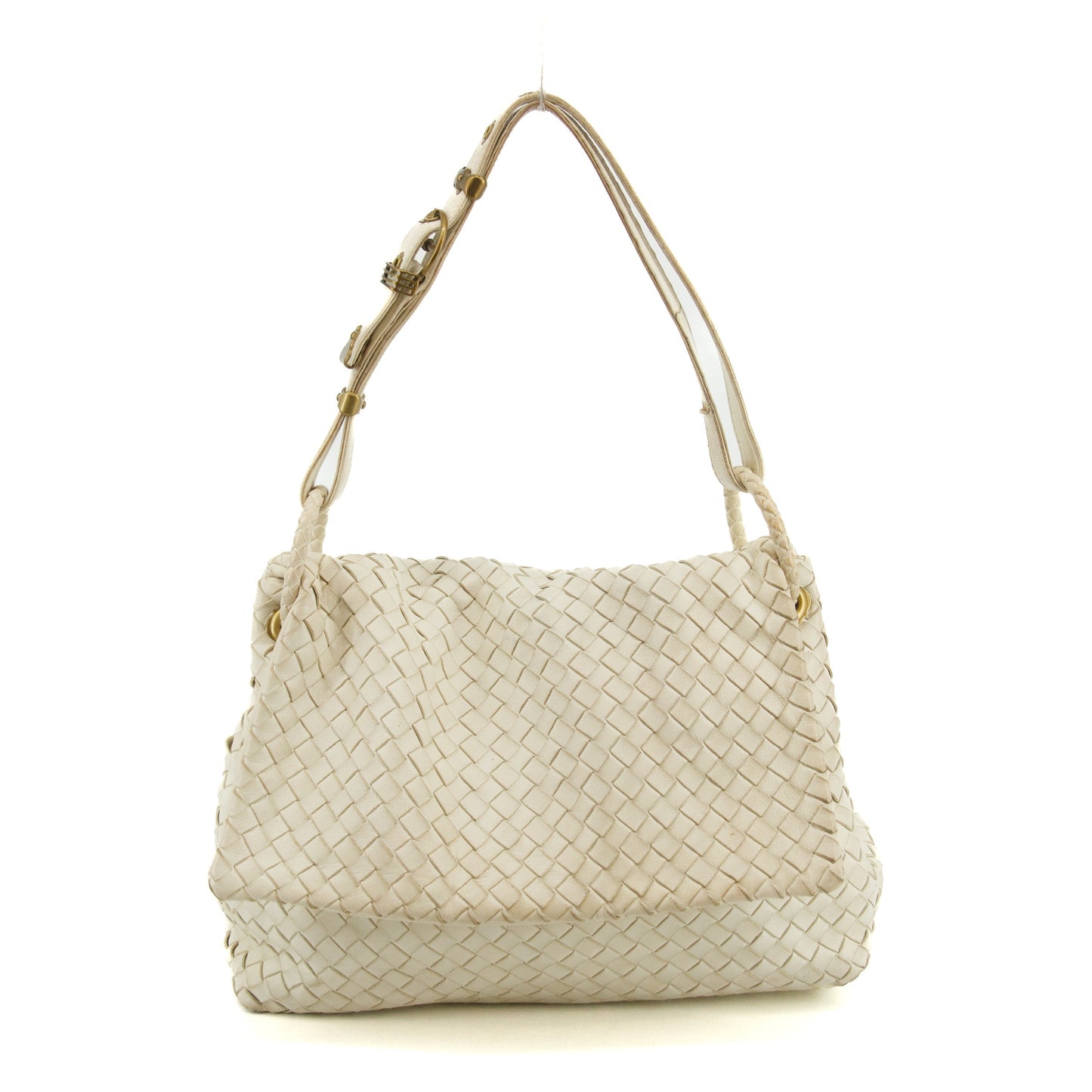 Bottega Veneta Intrecciato Quilted Nappa Flap Shoulder Bag White #3649