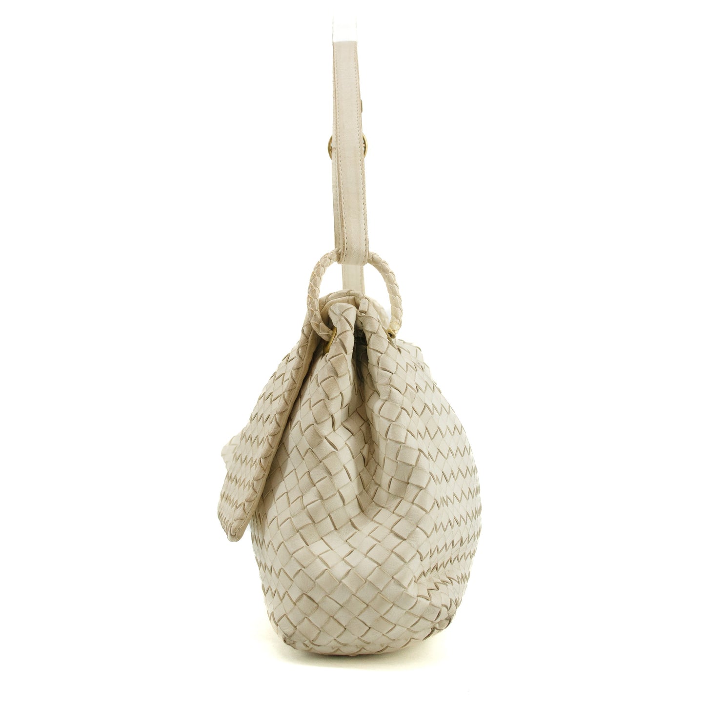 Bottega Veneta Intrecciato Quilted Nappa Flap Shoulder Bag White #3649