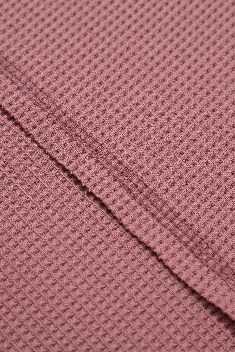 Blue Exposed Seam Drop Sleeve V Neck Waffle Textured Top