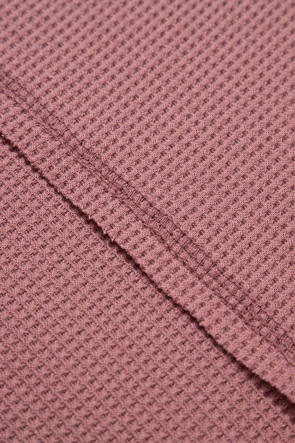 Blue Exposed Seam Drop Sleeve V Neck Waffle Textured Top