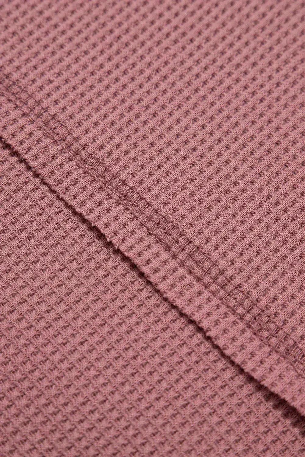 Blue Exposed Seam Drop Sleeve V Neck Waffle Textured Top