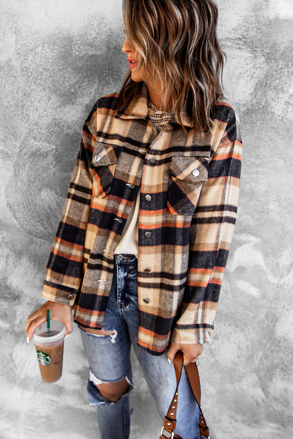 Multicolor Plaid Casual Button Up Flannel Shacket Anytime