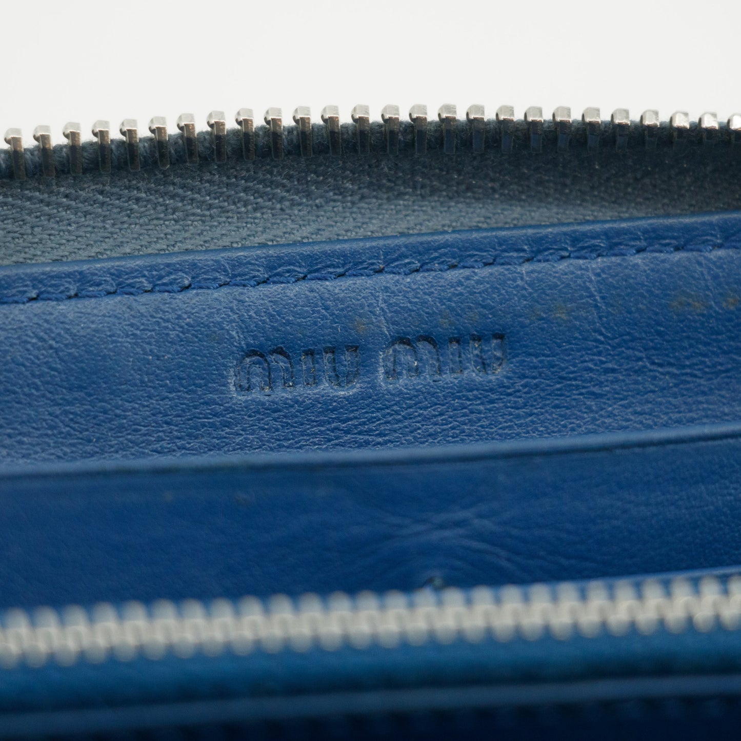 Miu Miu Blue Croco Embossed Leather Zip Around Wallet #3728