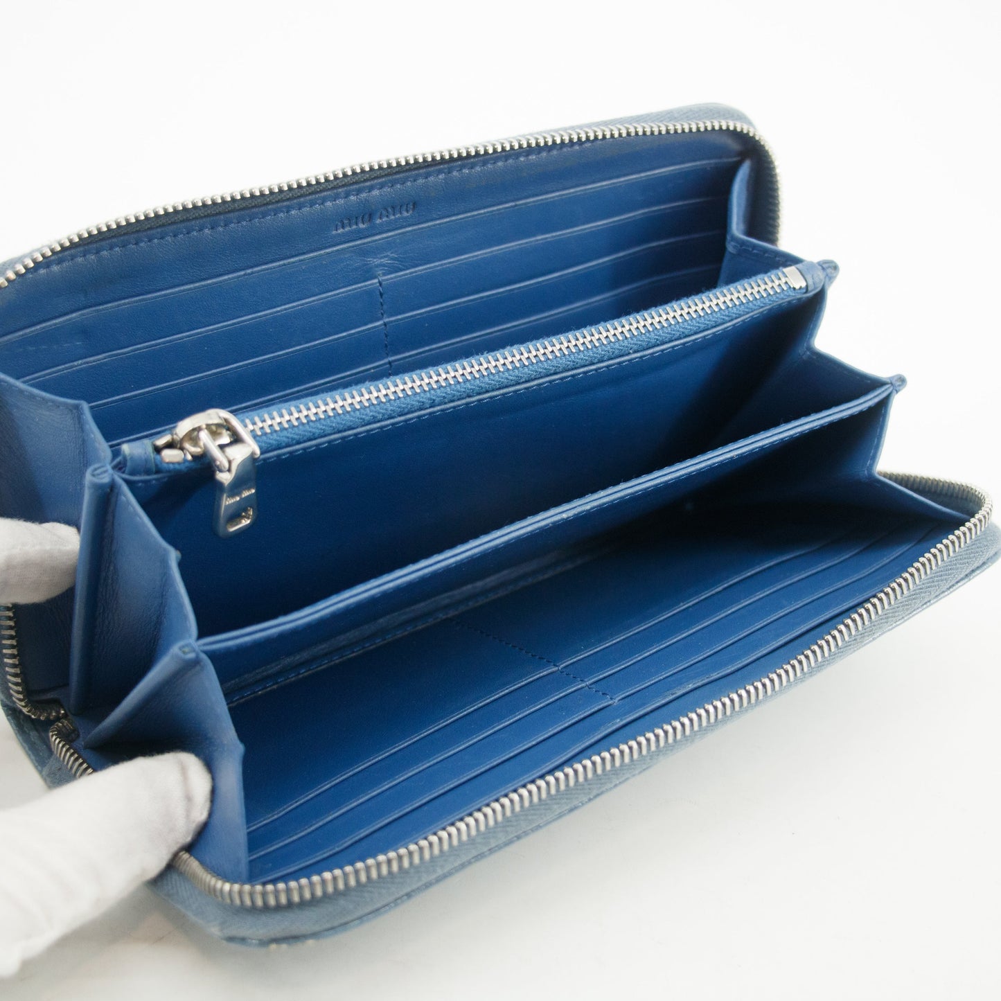 Miu Miu Blue Croco Embossed Leather Zip Around Wallet #3728