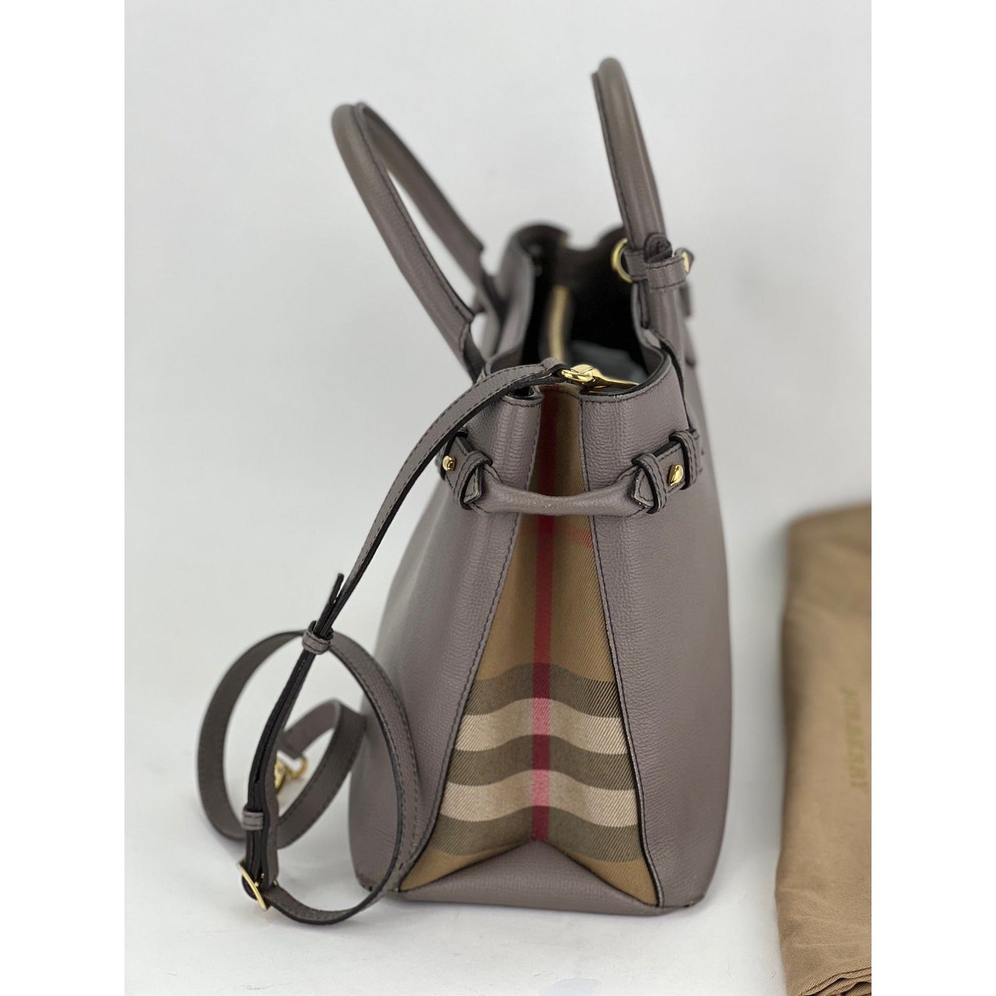 Burberry Banner House Check Leather Canvas Medium Hand Shoulder Bag