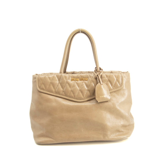 Miu Miu Beige Quilted Glossy Leather 2Way Shoulder Bag #3967