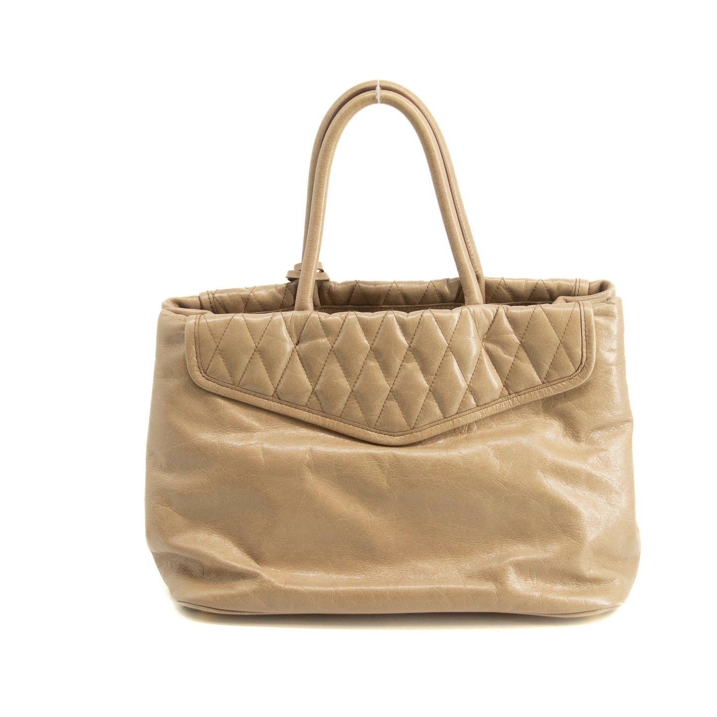 Miu Miu Beige Quilted Glossy Leather 2Way Shoulder Bag #3967