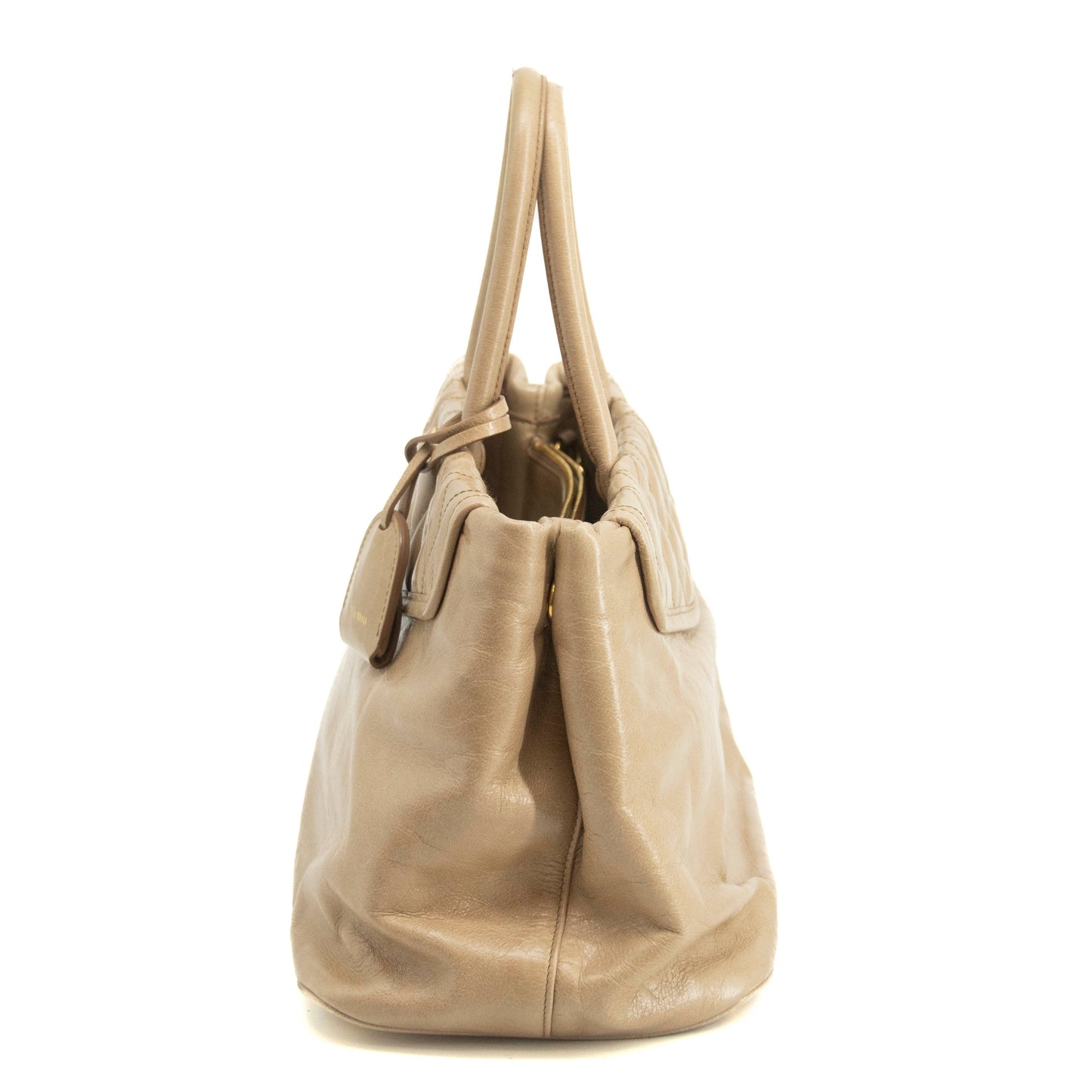 Miu Miu Beige Quilted Glossy Leather 2Way Shoulder Bag #3967