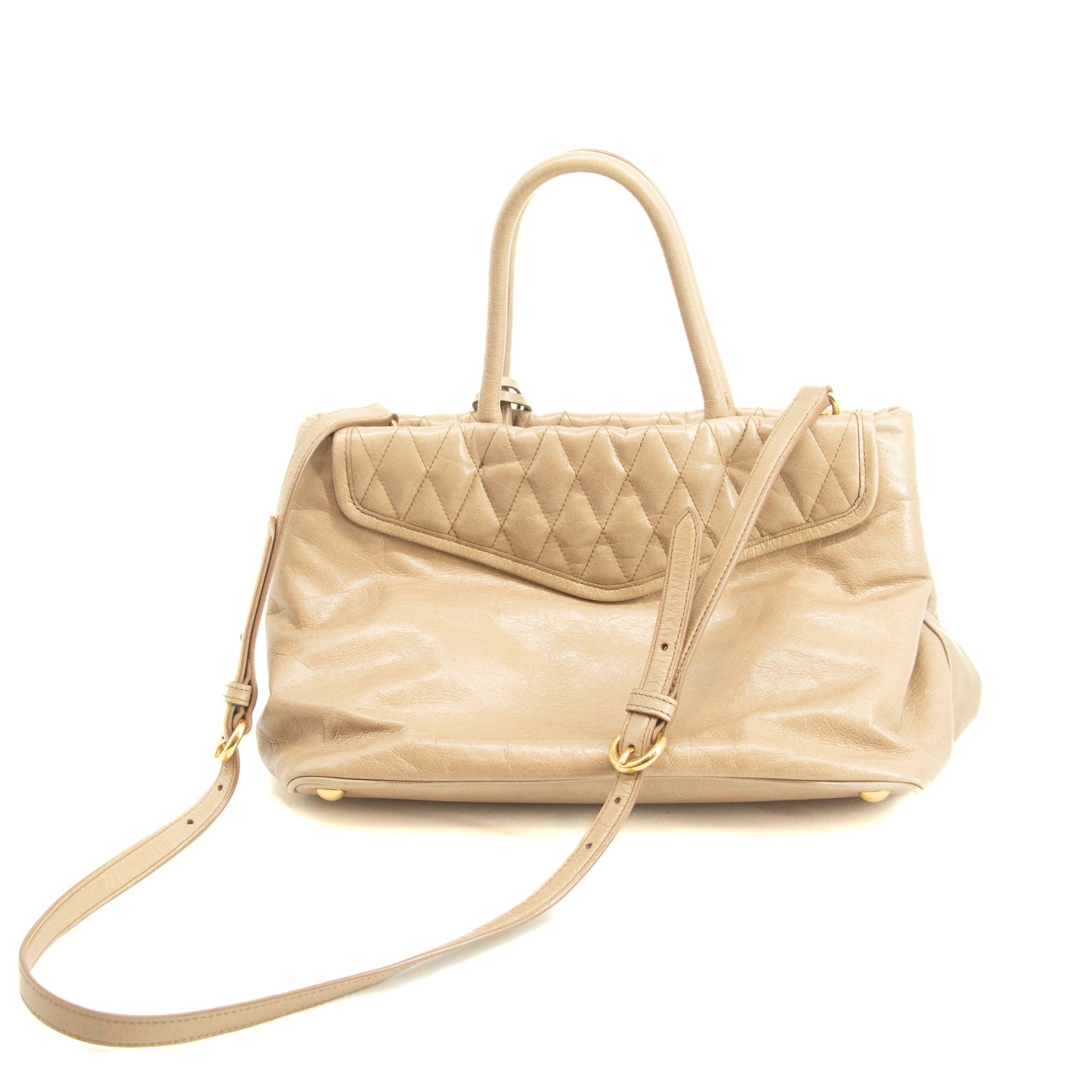 Miu Miu Beige Quilted Glossy Leather 2Way Shoulder Bag #3967
