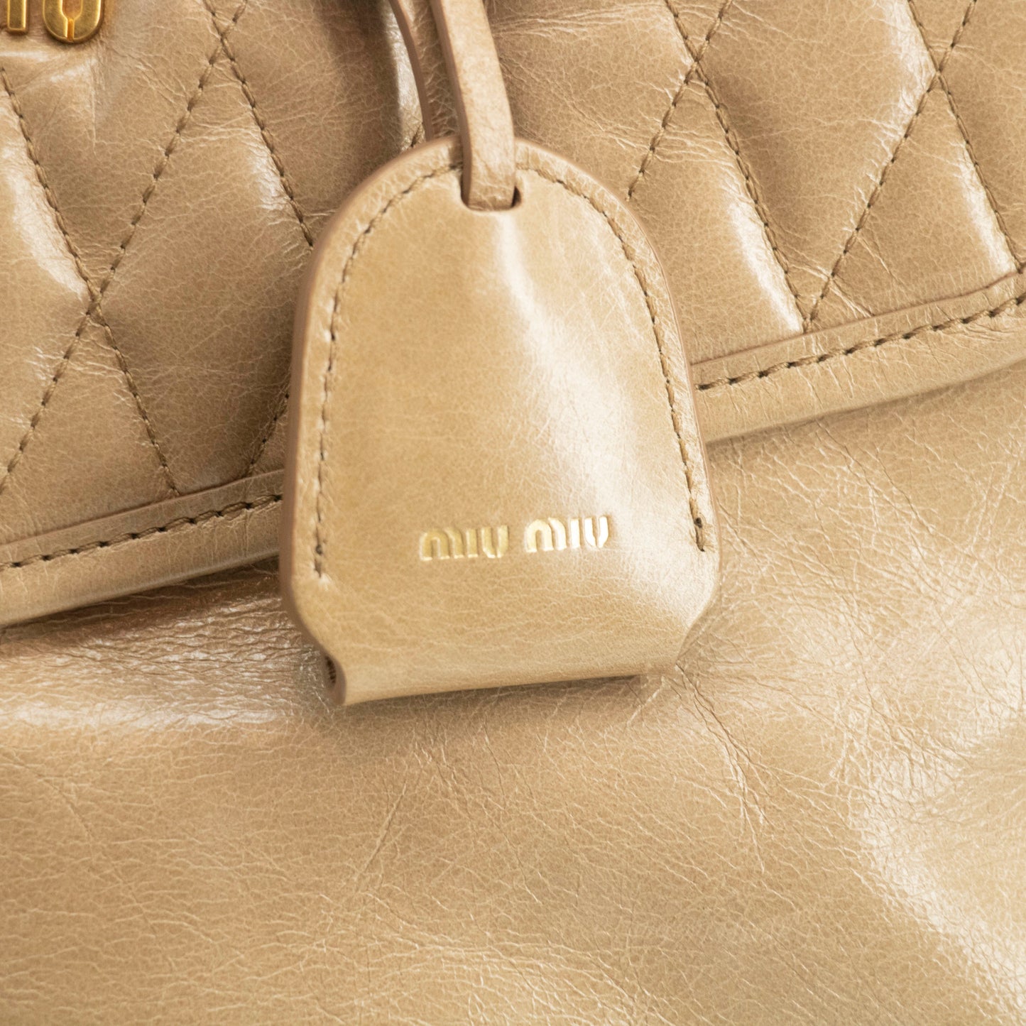 Miu Miu Beige Quilted Glossy Leather 2Way Shoulder Bag #3967
