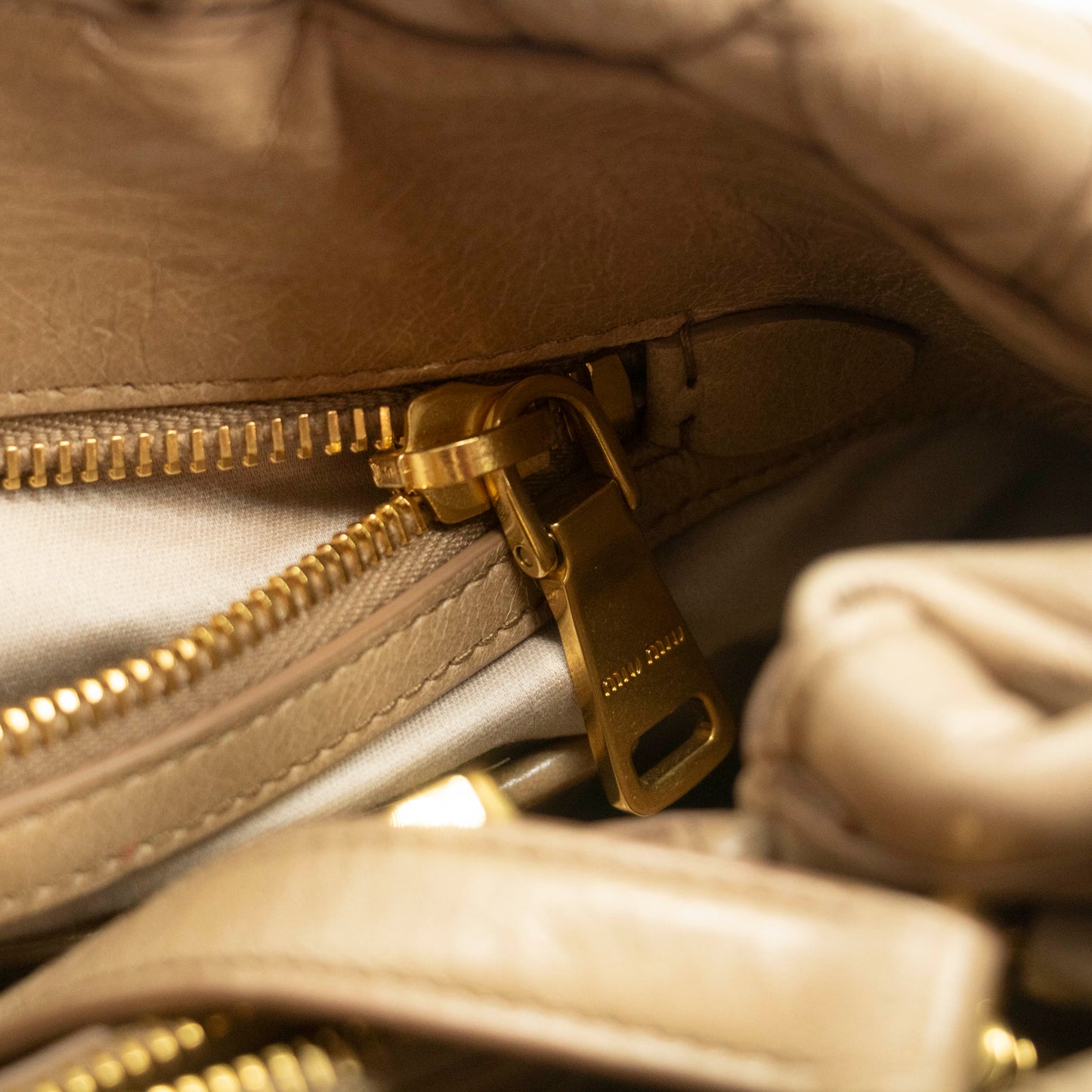 Miu Miu Beige Quilted Glossy Leather 2Way Shoulder Bag #3967