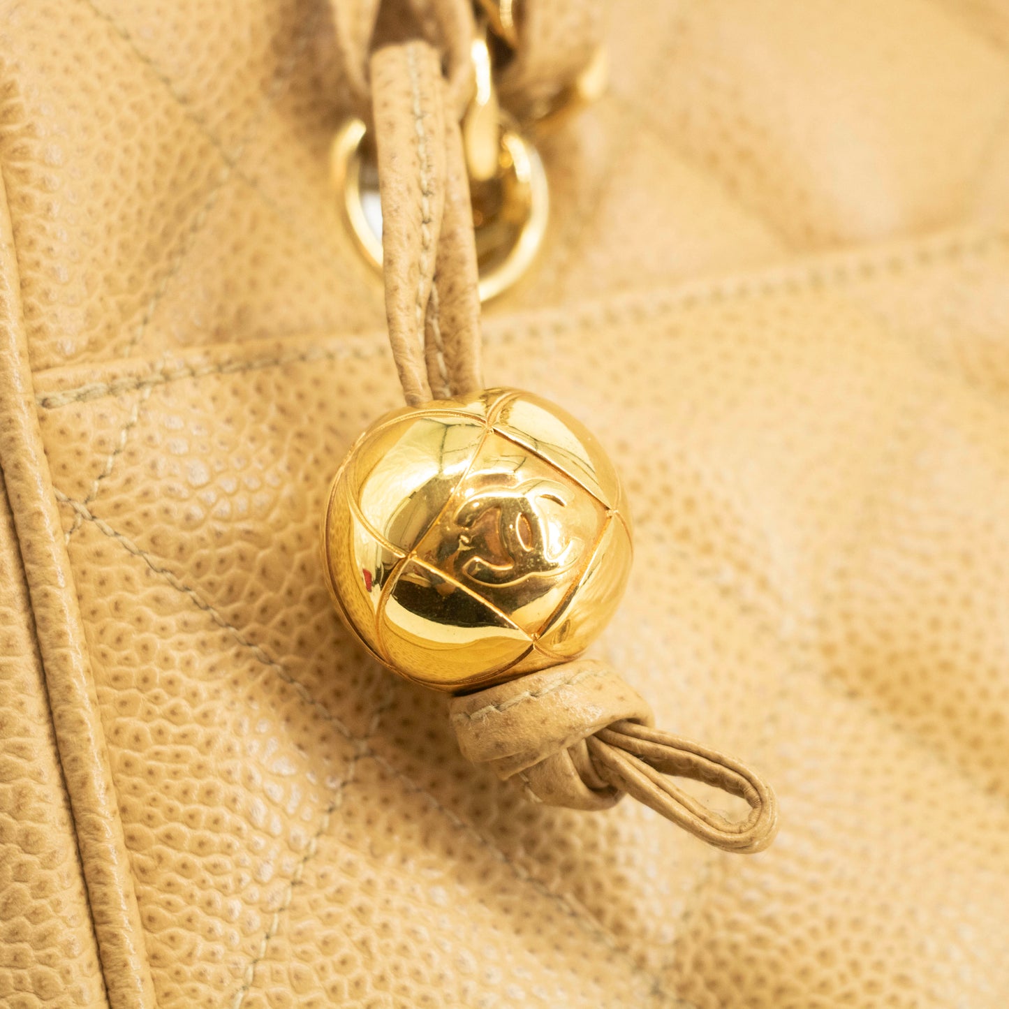 Chanel Beige Caviar Skin Quilted Matelase Shoulder Bag #3971