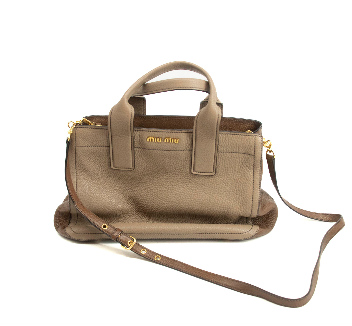 MiuMiu Grey Vitello Caribu Soft Pebbled Leather 2Way Shoulder Bag-SKU #3996