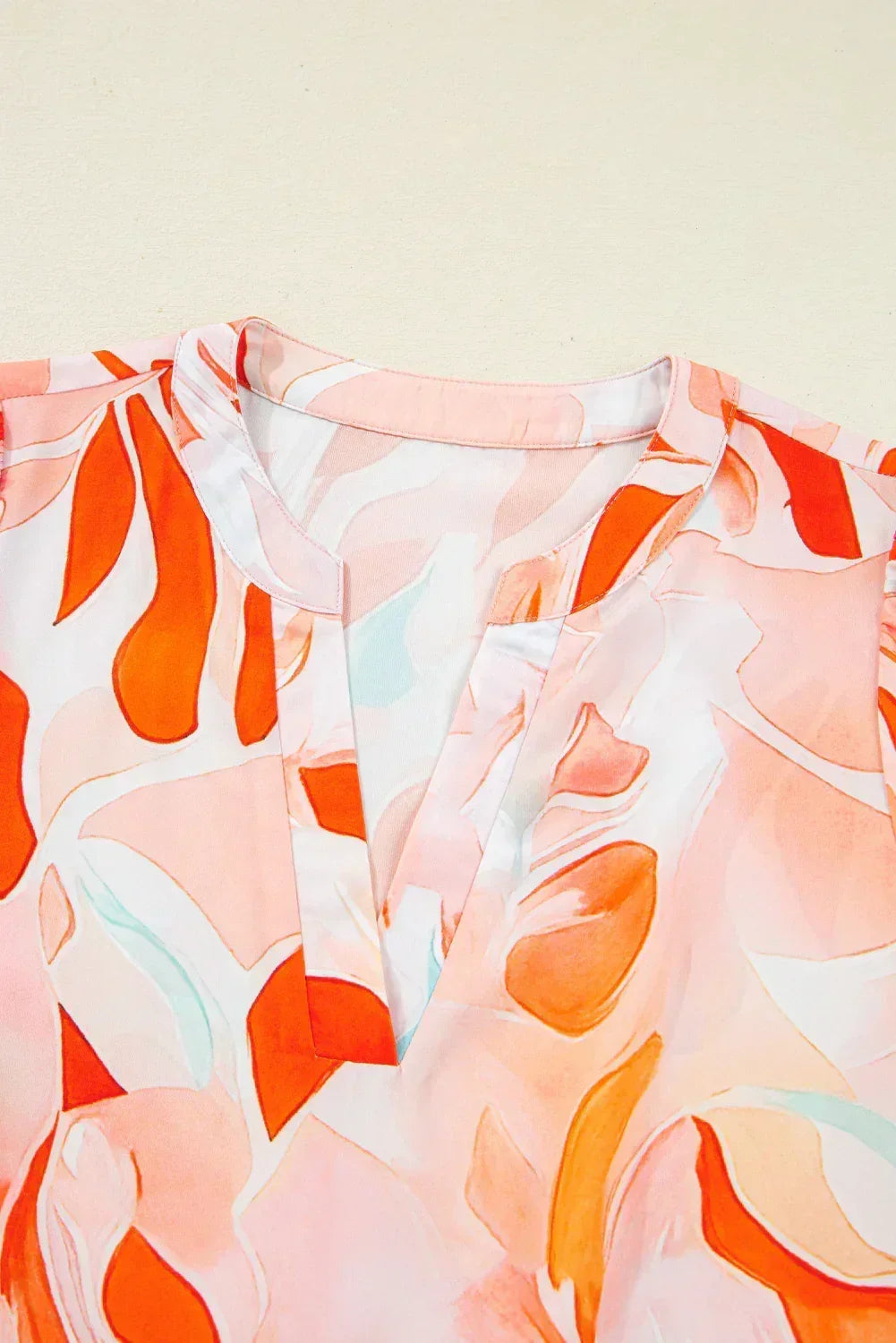 Orange Abstract Print Split Neck Long Sleeve Dress