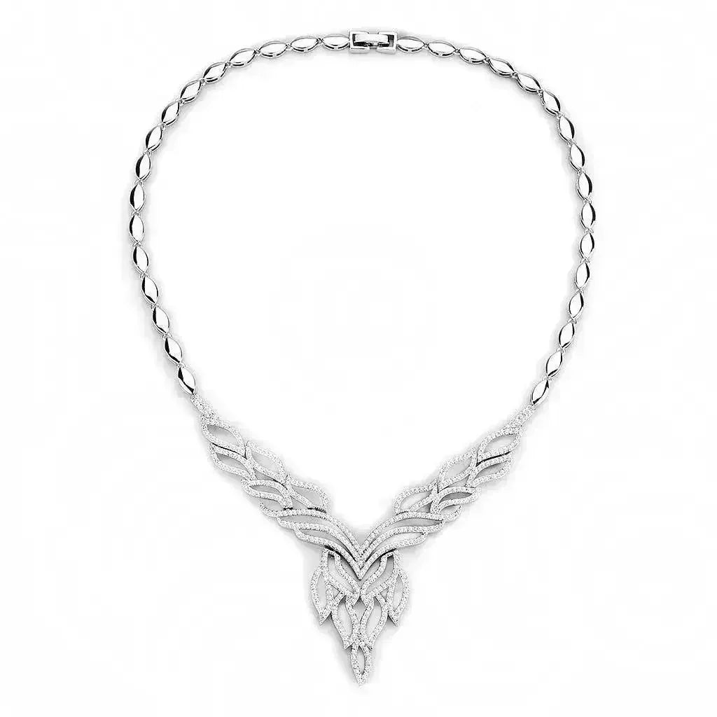 3W1418 - Rhodium Brass Jewelry Sets with AAA Grade CZ  in Clear