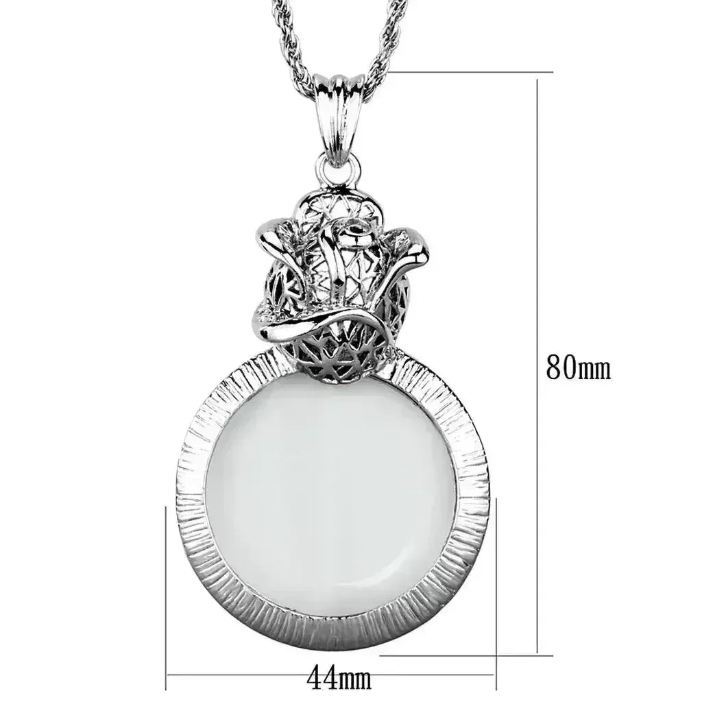 3W913 - Rhodium Brass Magnifier pendant with Synthetic Synthetic Glass