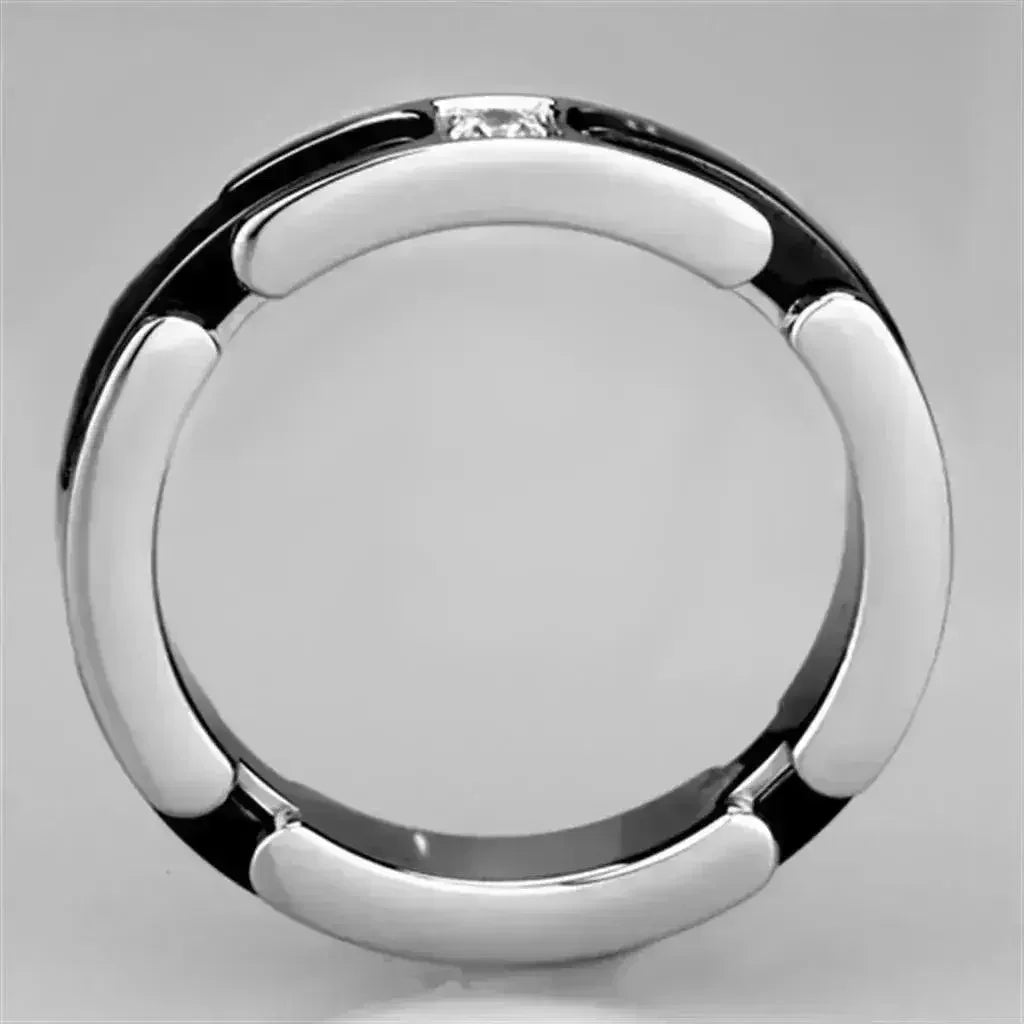 3W962 Stainless Steel & Ceramic Ring – Sleek Modern Contrast