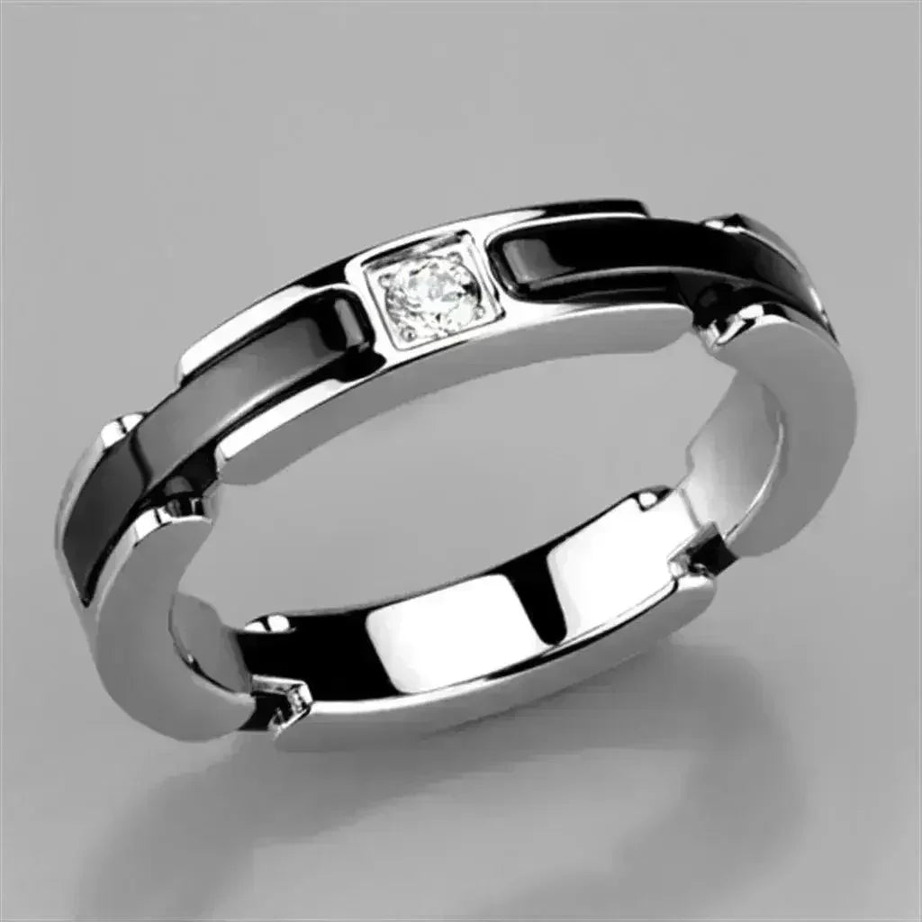 3W962 Stainless Steel & Ceramic Ring – Sleek Modern Contrast