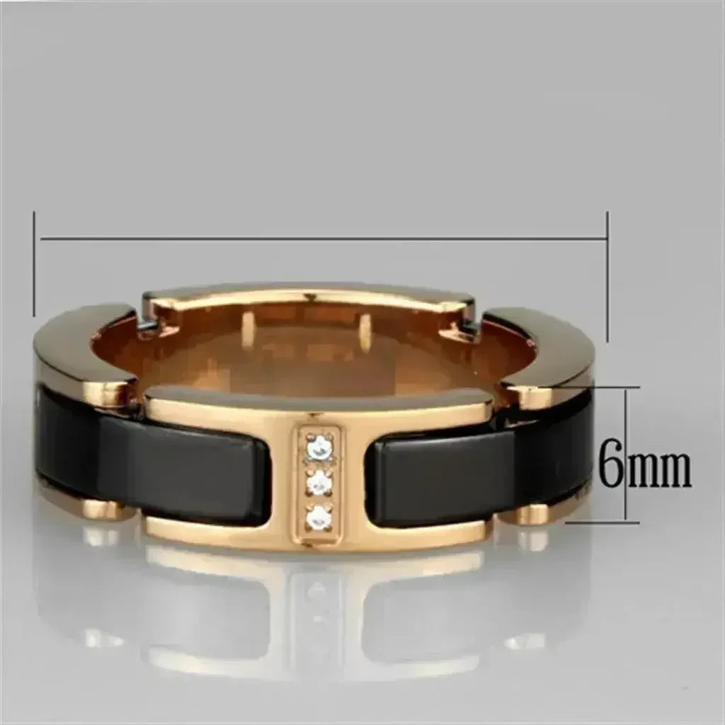 3W964 IP Rose Gold Stainless Steel Ring – Jet Black Ceramic