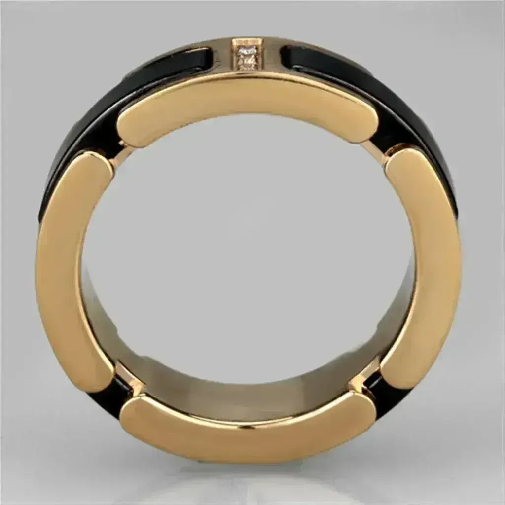 3W964 IP Rose Gold Stainless Steel Ring – Jet Black Ceramic