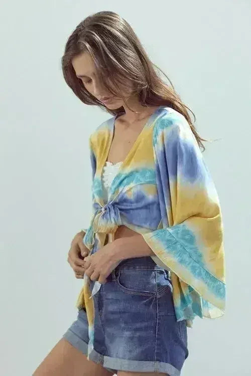 Bell-Sleeve Tie-Dye Crop Top – Flowy Sleeves & Stylish Design